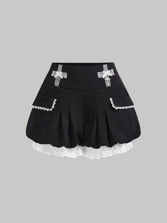 Gothic dunkle Puppen Spitze Patchwork Metall Kreuz Anhänger Laterne Shorts