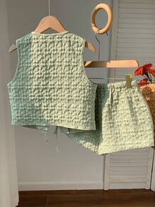 Comfortcana Mint Green Woven Women's Casual Suit, Spring/Summer Summer Two Piece Set Shorts Set Two Piece Set Green Two Piece Set Cotton 2 Piece Set Linen Two Piece Set Petite Two Piece Set - Mint Green - View 2