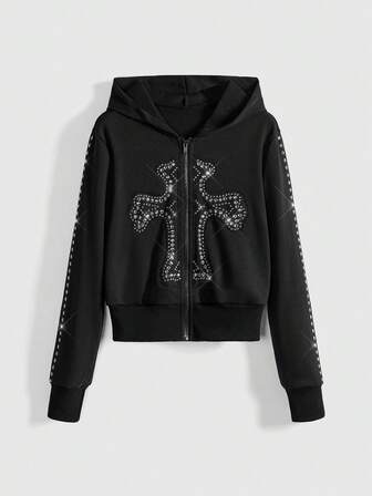 Grunge Punk Sudadera con cremallera y remaches con estilo vintage punk para mujeres