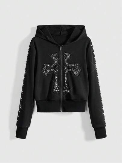 Grunge Punk Sudadera con cremallera y remaches con estilo vintage punk para mujeres