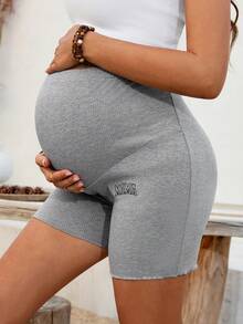 SHEIN Maternity Solid Color High Waist Casual Comfortable Breathable Leggings - Grey - View 4