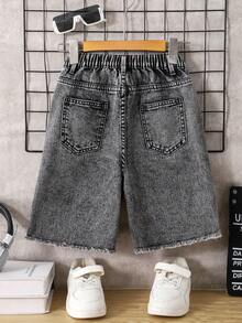 Camiseta gráfica casual y versátil con efecto desgastado para niño preadolescente, ropa de calle de moda y para exteriores - Gris Oscuro - Ver 2