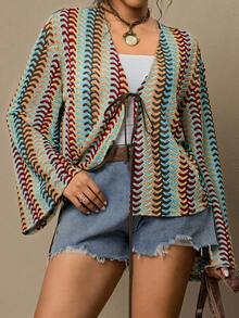 SHEIN LUNE 大码女式印花喇叭袖系带休闲衬衫,夏季女装,圣帕特里克节服装,复活节夏季服装,春季女装。度假女装,夏季度假优雅女式衬衫,派对上衣,情人节女装,春季女装,波西米亚风和服,波西米亚风上衣,波西米亚风夏季上衣,波西米亚风衬衫。 - 紫色 - 查看 6