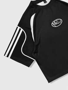 ROMWE MEN Street Life Men's Geometric Embroidery Round Neck Casual Loose T-Shirt - Multicolor - View 3