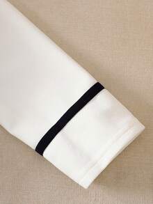 SHEIN 2 件套青少年女童拼色圆领长袖上衣和直筒休闲裤套装，适合约会、派对、返校、秋冬 - 藏蓝色 - 查看 6