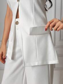 EURMUSE Women's Solid Color Halter Top & Pants Set With Beading Detail - White - View 5