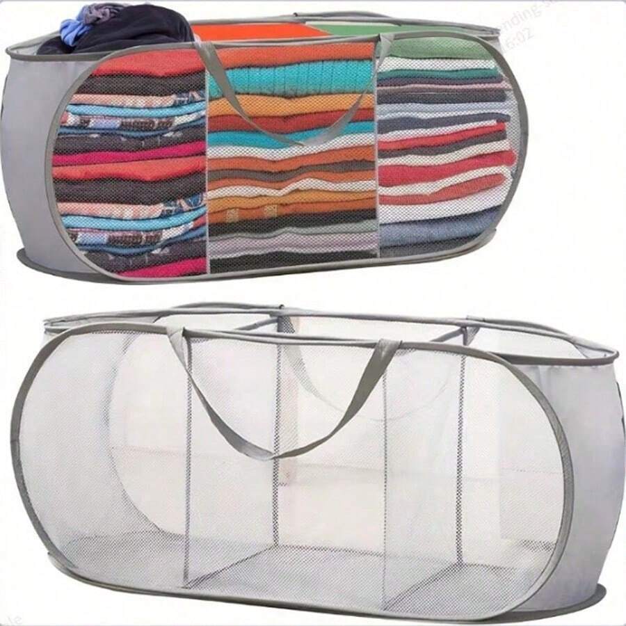 1 Keranjang Penyimpanan Kapasitas Besar Dua/Tiga Kompartemen, Keranjang Pakaian Kotor, Keranjang Penyimpanan Lipat untuk Kamar Tidur, Kamar Mandi, dan Asrama, Keranjang Penyimpanan Genggam untuk Pakaian, Mainan, dan Barang-Barang Lain-lain, Dua Spesifikasi, Bebas Memilih - MultiWarna - View 1