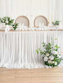 6英尺/9英尺涤纶薄纱窗帘套装（1件），婚礼签到桌布，浪漫优雅桌裙，婚礼派对酒店厨房户外活动装饰，美食摄影背景，生日派对，情人节，圣诞节，感恩节 - 白色 - 查看 4