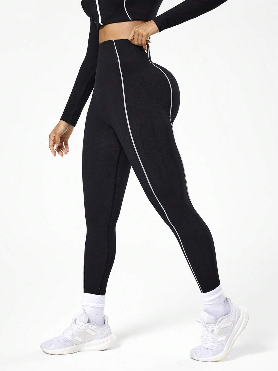 Slayform 撞色高腰休闲修身透气运动紧身裤