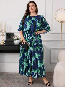 Reflora Damen Große Größen Sommerkleid, elegantes plissiertes Chiffon-Kleid, halbtransparentes langes Kleid, schönes fließendes Kleid - Verschiedenfarbig - Übersicht 9