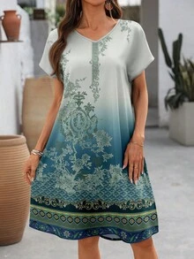 EMERY ROSE Women's Spring/Summer Floral Retro Print Midi Dress, Geometric Pattern Carnival - Multicolor - View 5