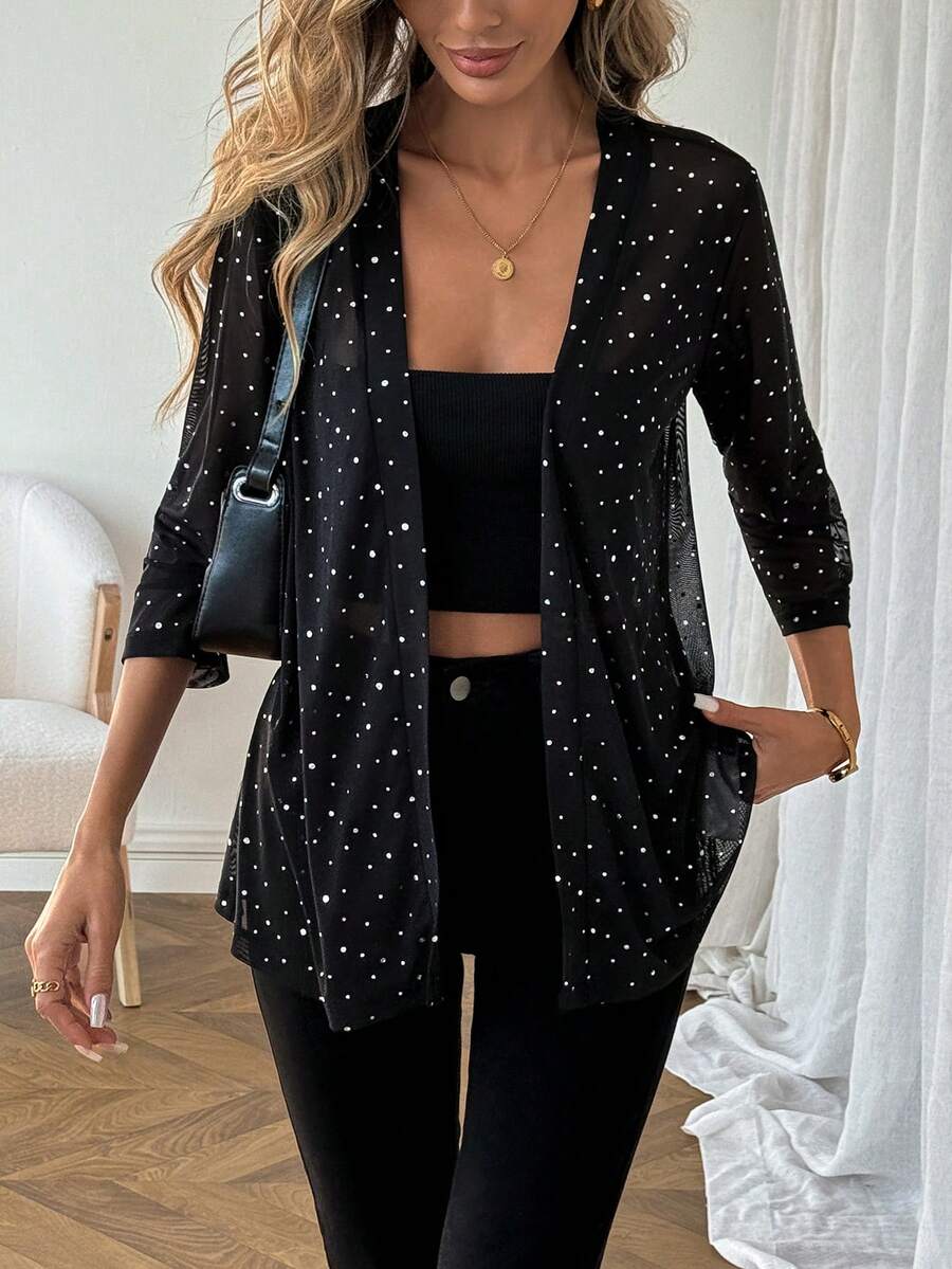 SHEIN LUNE Women's Casual Sequin Sheer Mesh Blazer Spring Women Summer - Black - View 1