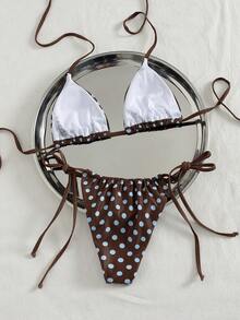 Swim Mod 夏季度假撞色波点印花挂脖系带两件套比基尼 - 彩色 - 查看 2