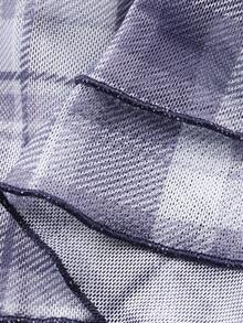 FRIFUL Women's Plaid Round Neck Long Sleeve Ruffle Hem Casual Loose Blouse