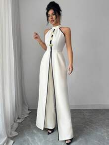 Elenzga Ladies Weave Elegant, Vacation-Style, Fashionable Summer Sleeveless Jumpsuits - Apricot - View 7