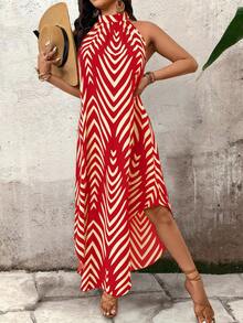 SHEIN LUNE Vestido holgado casual de tirantes con rayas para vacaciones de mujer - Rojo - Ver 4