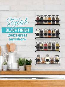 1/2/3 PCS Black Spice Rack Wall Mounted Screw Or Adhesive No Drill Kitchen Organizer Shelf Cabinet Storage Space Saver Home Decluttering Solution Housewarming Gift For New Home Kitchen Upgrade Organization Essential Practical Gift For Her - Black Flat Iron - View 9