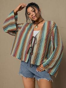 SHEIN LUNE 大码女式印花喇叭袖系带休闲衬衫,夏季女装,圣帕特里克节服装,复活节夏季服装,春季女装。度假女装,夏季度假优雅女式衬衫,派对上衣,情人节女装,春季女装,波西米亚风和服,波西米亚风上衣,波西米亚风夏季上衣,波西米亚风衬衫。 - 紫色 - 查看 4