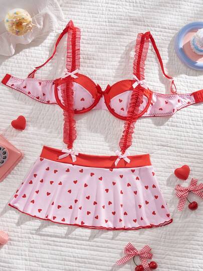 Eraneu Set de 2 piezas de lencería con estampado de mariposa sexy para el Día de San Valentín para mujeres