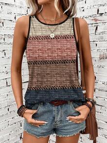 SHEIN LUNE Áo tank top nữ cổ tròn phối viền tương phản, kiểu dáng thường ngày, đa năng. - Nhiều màu - Xem 4