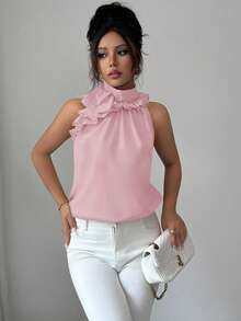 Balvessa Ruched Sleeveless Blouse, Intellectual And Elegant - Dusty Pink - View 6