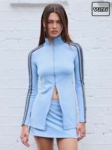 COUREZ Side Stripes Long Sleeve Track Jacket /Y2K  Women Clothes  Clothes Cute Tops Going Out Top Spring Jacket Women's Sport Set Sportswear - Blue - View 1