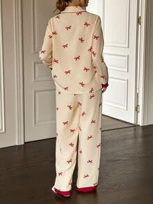 Dream Adore 女士黄条纹红蝴蝶结印花长袖上衣和裤子睡衣套装，适合度假穿着，甜美可爱，四季皆宜，室内外均可穿着。 - 黃色 - 查看 2