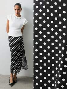 Maija Women's Contrast Polka Dot Print Slit Skirt Polka Dot Skirt Pin Up Style Clothing