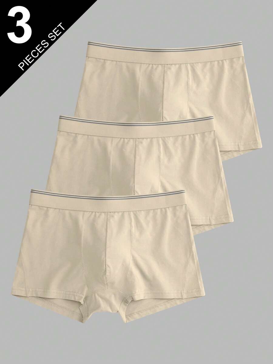 Velminro 3pcs Striped Print Elastic Waist Men's Boxer Briefs - Apricot - View 1