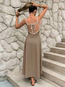 SHEIN Frenchy Women's Vacation Pocketed Strap Midi Dress - Coffee - View 9