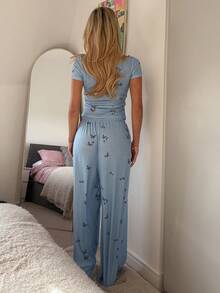 DAZY Charming Butterfly Print Women Pajama Set - Blue - View 2