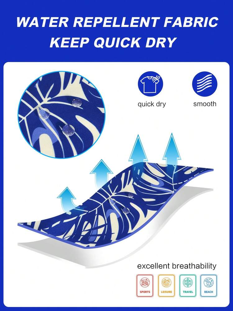 Manfinity Swimmode Shorts de playa con estampado de plantas tropicales, cintura con cordón y bolsillos para hombres - Azul - Añade 3