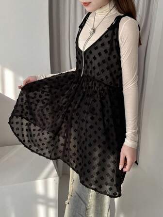 FRIFUL 여성용 시어 블랙 그래픽 미니멀리스트 데일리 캐미솔