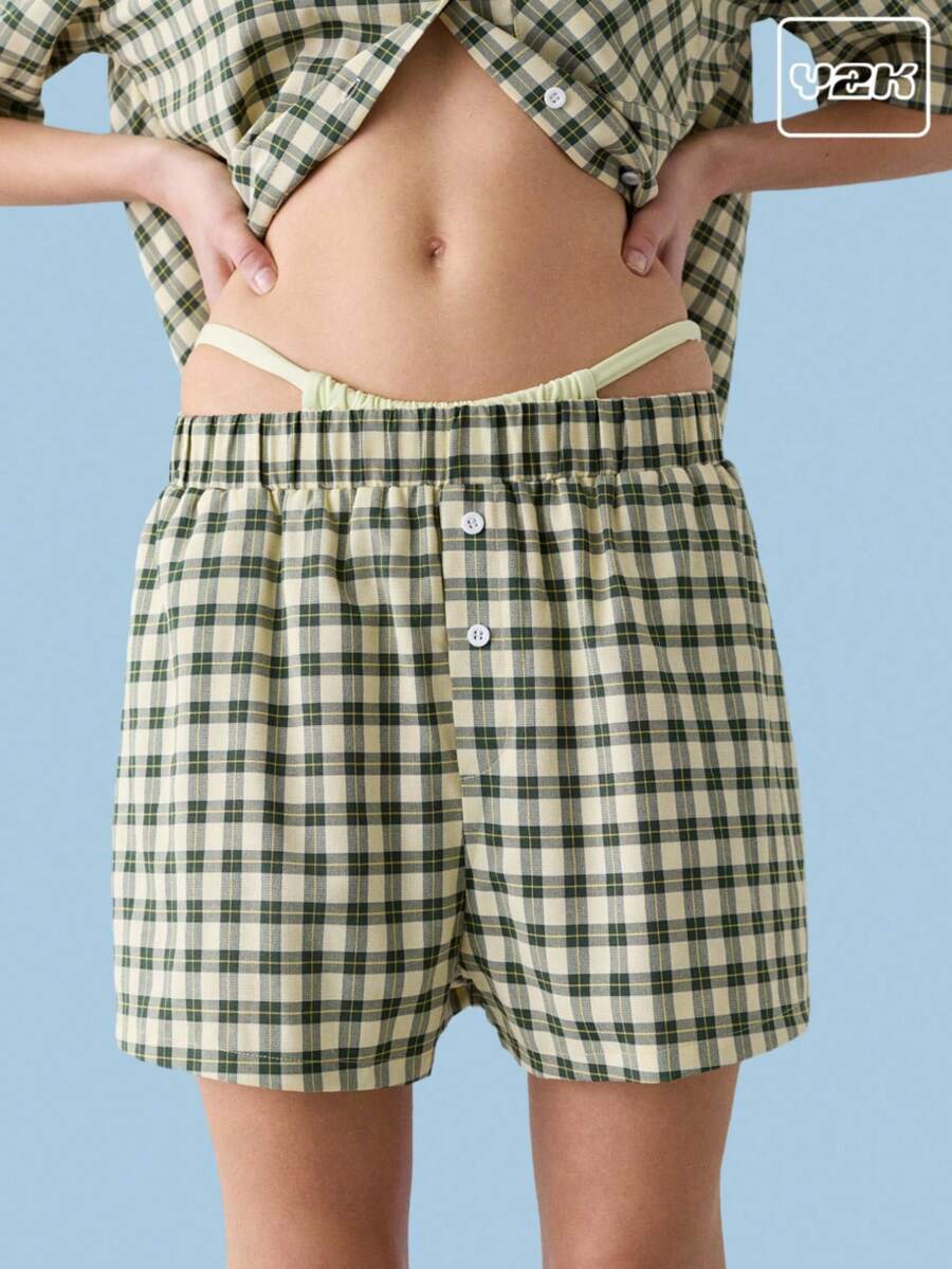 COUREZ Boxer Summer Check Shorts Y2K Vintage - Yellow - View 1