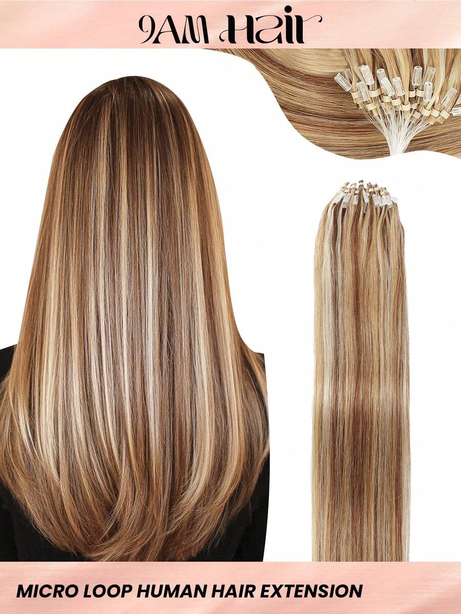 50 股微环接发真人头发 P4/27/613# 中棕色挑染蜂蜜金色至漂白金色微珠接发超顺滑超柔软丝滑直发微环健康人发接发适合女性