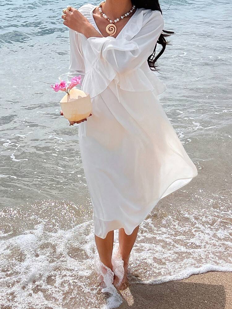 Romantic Ruffle Hem Mid-Length Women Nightgown