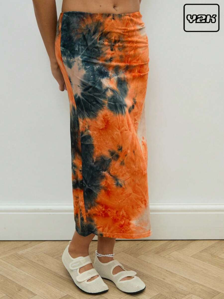 COUREZ Tie Dye Skirt , Y2K, Casual , Summer For Women , Going Out Vintage - Multicolor - View 1