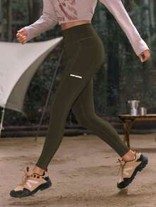 In My Nature 女士纯色高腰口袋修身户外裤 - 軍綠色 - 查看 7