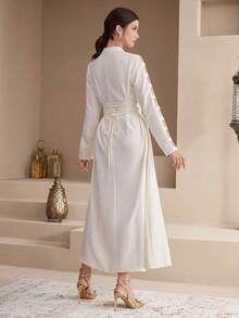 Al Najma Vestido árabe de manga larga bordado de manera tradicional para mujeres - Albaricoque - Ver 7