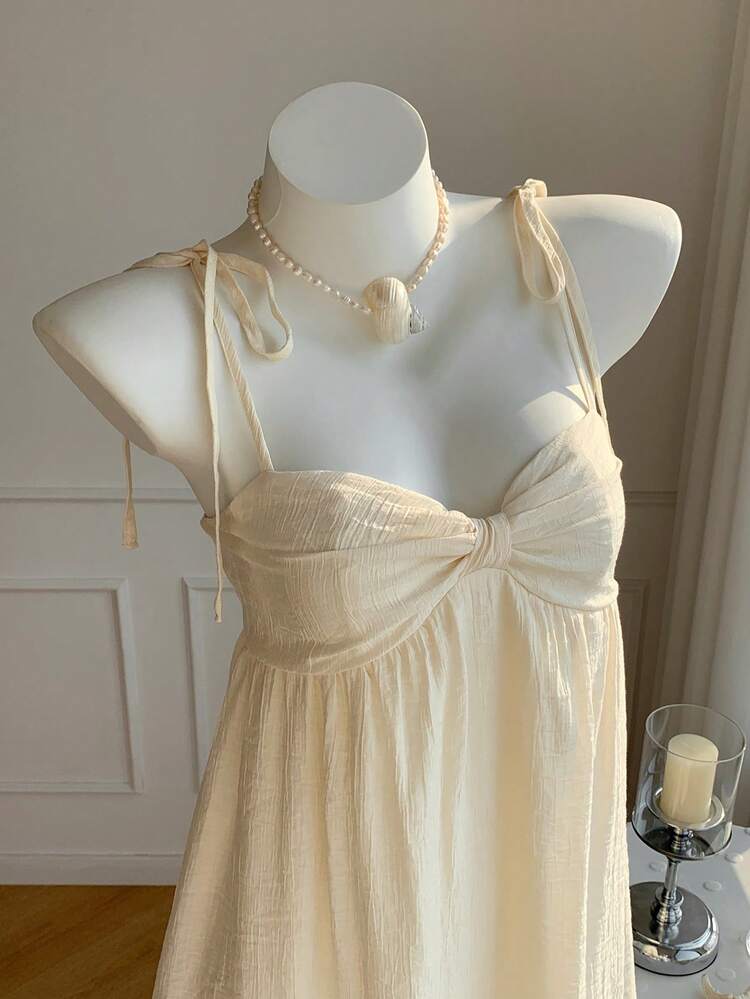 SHEIN EZwear Vestido de tirantes sólido para mujer, adecuado para uso diario en primavera y verano - Albaricoque - Añade 6