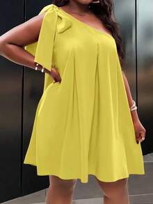 Slaydiva Đầm nữ cỡ lớn màu đỏ trơn, kiểu dáng tối giản, thích hợp mặc hàng ngày. - Màu vàng ngỗng - Xem 5
