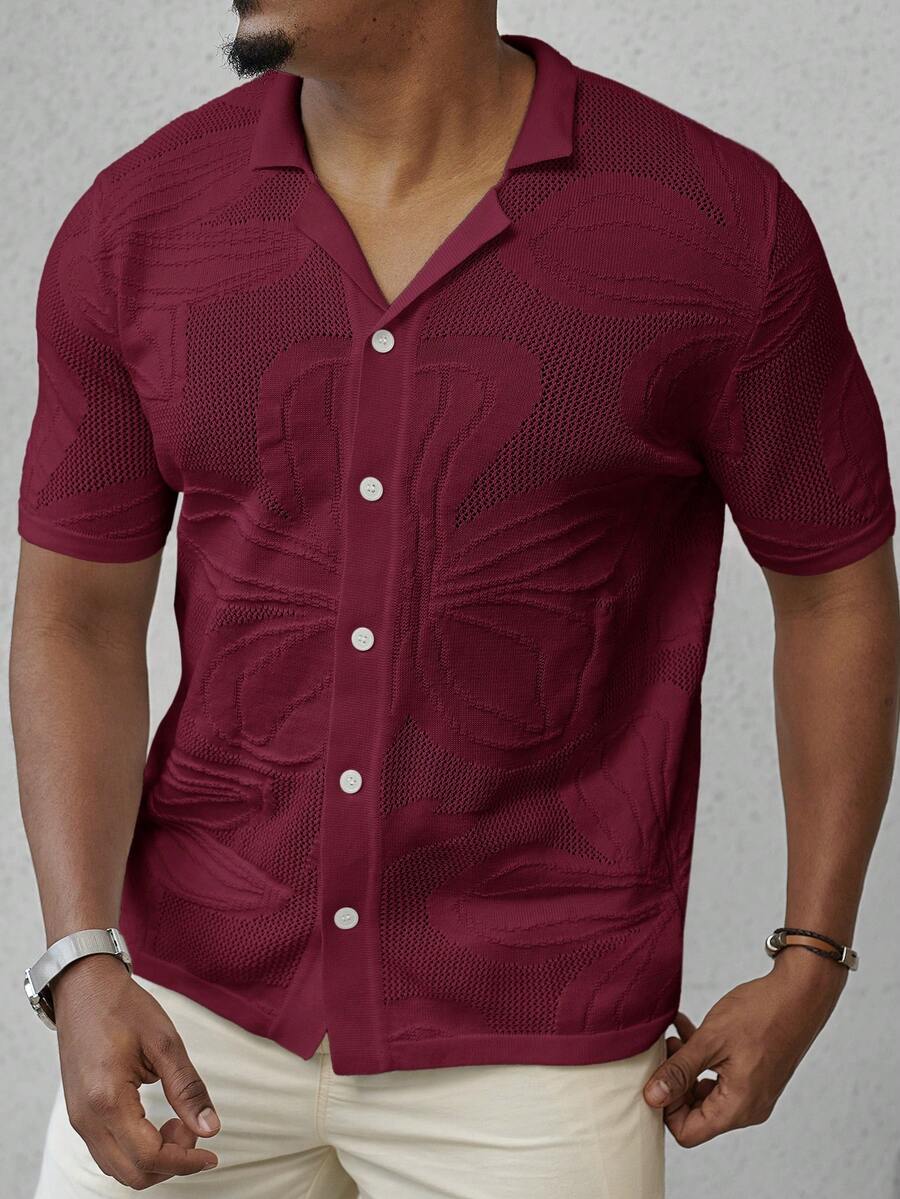 Manfinity Homme Áo len dệt kim màu trơn thường ngày dành cho nam - Màu Đỏ Sâu - Xem 1