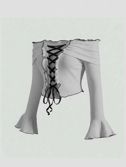 Blusa kawaii e carina rosa con spalle scoperte e laccio, maglione rosa lavorato a maglia oversize per donna, abbigliamento casual dolce per autunno/inverno