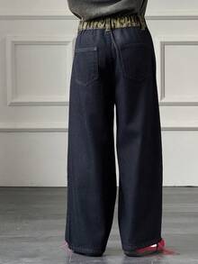 Dazy Kids Quần jeans ống rộng có túi, cài nút, kiểu dáng thường ngày, đa năng dành cho bé trai tuổi teen. - Rửa tối - Xem 5