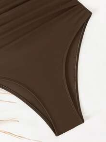 Swim Lushoire 女士纯色休闲度假沙滩吊带连体泳衣，春夏棕色连体泳衣，夏季连体泳衣 - 咖啡棕 - 查看 8