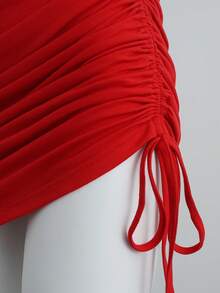 Chiquease 女士纯色抽象褶皱修身无袖连衣裙 - 紅色 - 查看 8