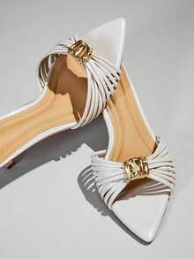 SHUZIA Giày cao gót đế xuồng thoải mái quyến rũ dành cho nữ có trang trí kim loại - trắng - Xem 7