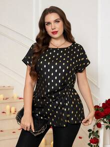 SHEIN Clasi 大码女士金属波点蝙蝠袖褶皱优雅衬衫 新年 新年 新年女士 新年女士派对 新年除夕 新年女士 新年女士 新年除夕 中国情人节 情人节女士 情人节 情人节 春季女士 春季女士 春假 夏季女士 夏季 夏季假期 夏季女士 夏季女士 优雅女士衬衫 优雅女士衬衫 波点上衣 - 彩色 - 查看 5