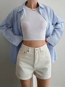 Livesso Women's High Waist Casual Denim Shorts - White - View 4