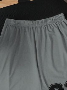 2件套青少年男童宽松休闲字母图案撞色饰边衬衫和短裤套装 - 深灰色 - 查看 6